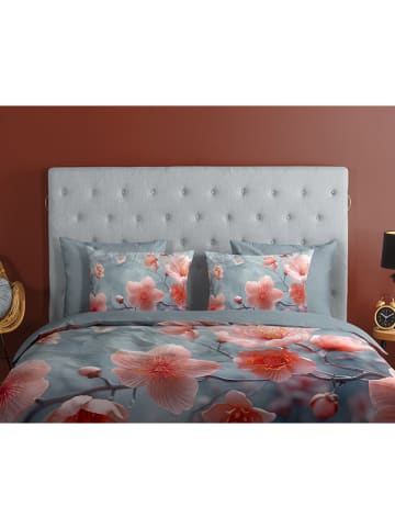 Good Morning Bettwäsche-Set ''Satre'' in Blaugrau/ Rot