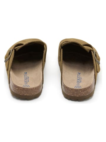 SABOKETS Skórzane chodaki w kolorze khaki