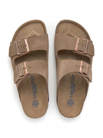 SABOKETS Leren slippers lichtbruin