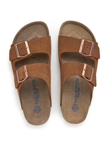 SABOKETS Leren slippers bruin