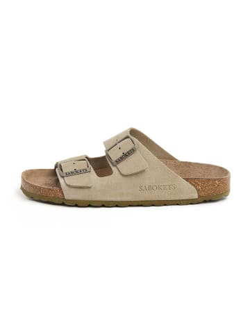 SABOKETS Leder-Pantoletten in Khaki