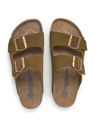 SABOKETS Leder-Pantoletten in Khaki