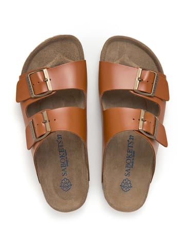 SABOKETS Leren slippers lichtbruin