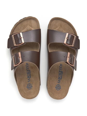 SABOKETS Leren slippers bruin