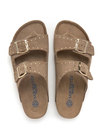 SABOKETS Leren slippers lichtbruin