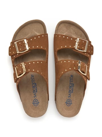 SABOKETS Skórzane klapki w kolorze brązowym