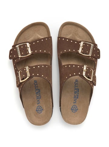 SABOKETS Skórzane klapki w kolorze brązowym