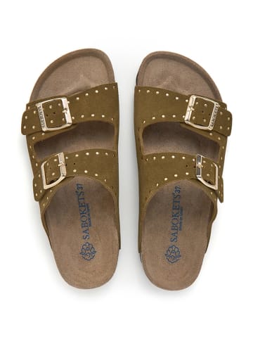SABOKETS Leder-Pantoletten in Khaki