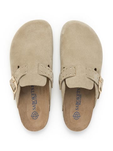 SABOKETS Leren clogs kaki