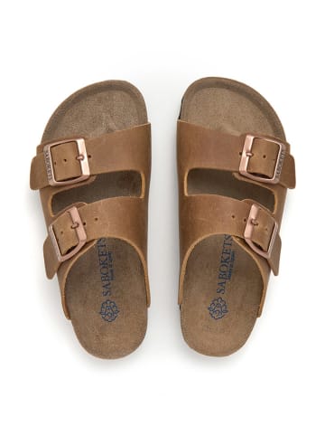 SABOKETS Leren slippers lichtbruin