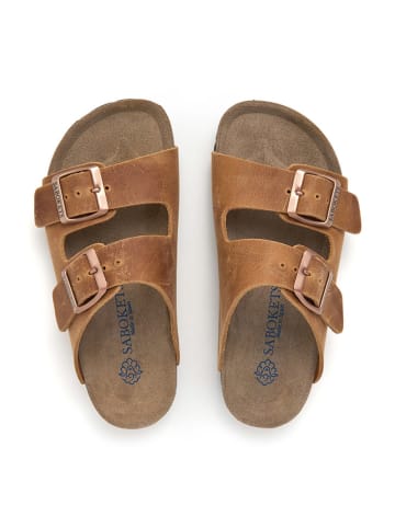 SABOKETS Leren slippers lichtbruin