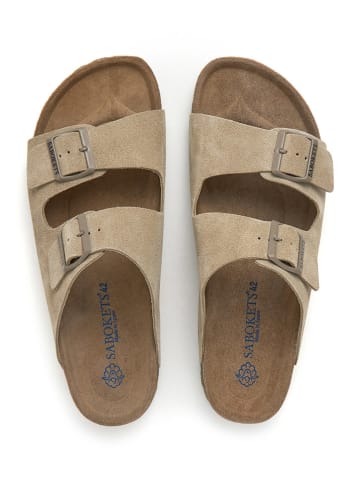 SABOKETS Leder-Pantoletten in Khaki