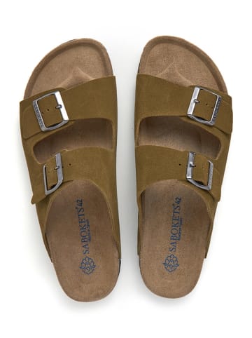 SABOKETS Leder-Pantoletten in Khaki