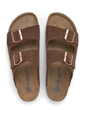 SABOKETS Skórzane klapki w kolorze brązowym