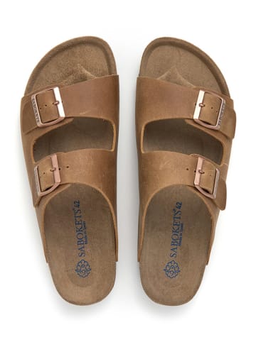 SABOKETS Skórzane klapki w kolorze jasnobrązowym