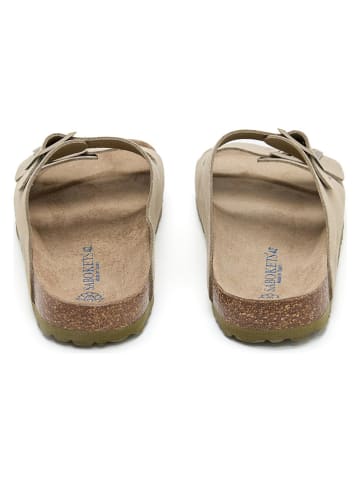 SABOKETS Leder-Pantoletten in Khaki
