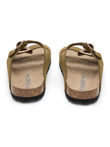 SABOKETS Leder-Pantoletten in Khaki
