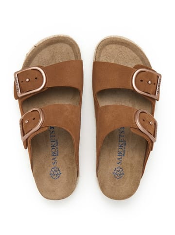 SABOKETS Leren slippers lichtbruin