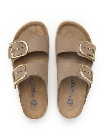 SABOKETS Leren slippers beige