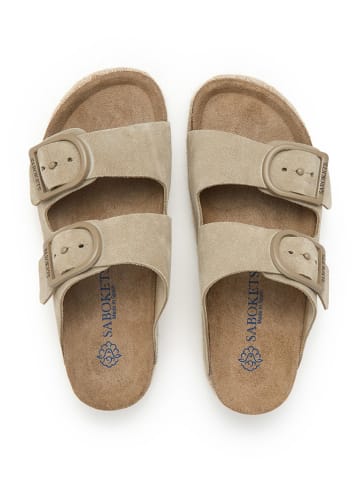 SABOKETS Leren slippers beige