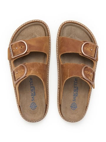 SABOKETS Leren slippers lichtbruin