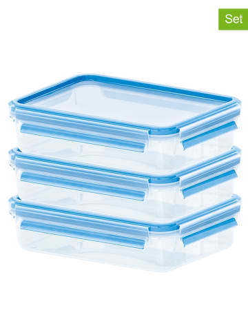 Emsa 3er-Set: Frischhaltedosen "Clip & Close" in Blau - 3x 1,2 l