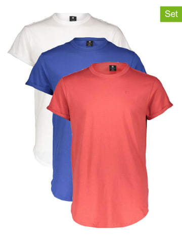 G-Star 3-delige set: shirts wit/blauw/koraalrood