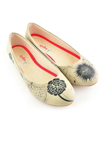 Goby Leren ballerina's crème/zwart