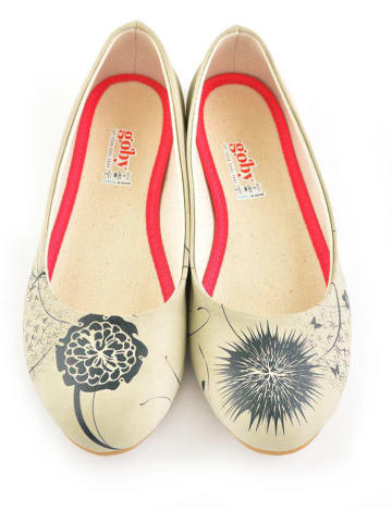 Goby Leren ballerina's crème/zwart