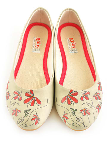 Goby Leren ballerina's beige/rood