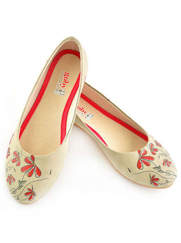 Goby Leren ballerina's beige/rood