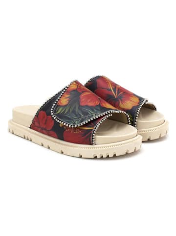 Goby Leren slippers zwart/rood/beige
