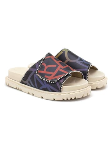 Goby Leder-Pantoletten in Schwarz/ Beige/ Bunt