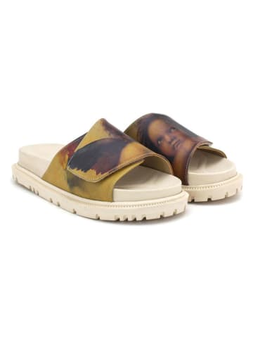 Goby Leren slippers beige/kaki/bruin