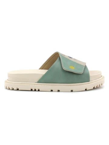 Goby Leren slippers beige/turquoise/rood