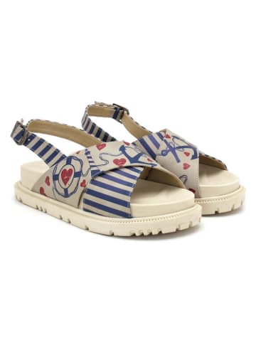 Goby Leder-Sandalen in Beige/ Dunkelblau/ Rot