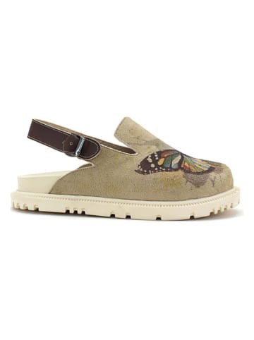 Goby Skórzane chodaki w kolorze beżowym