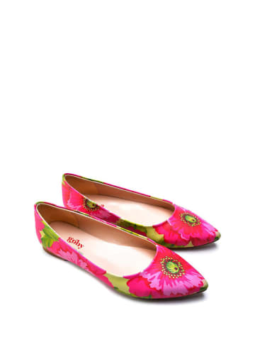 Goby Baleriny w kolorze różowo-zielonym ze wzorem