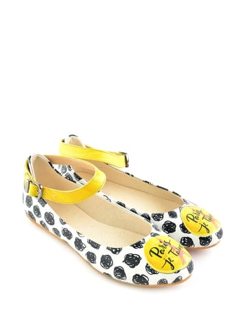 Goby Ballerina's met bandje wit/zwart/geel