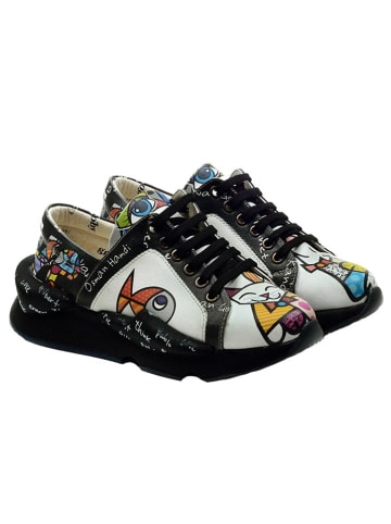 Goby Skórzane sneakersy w kolorze czarnym ze wzorem