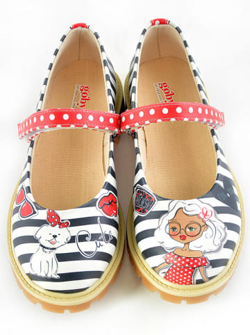 Goby Skórzane baleriny w kolorze czarno-białym