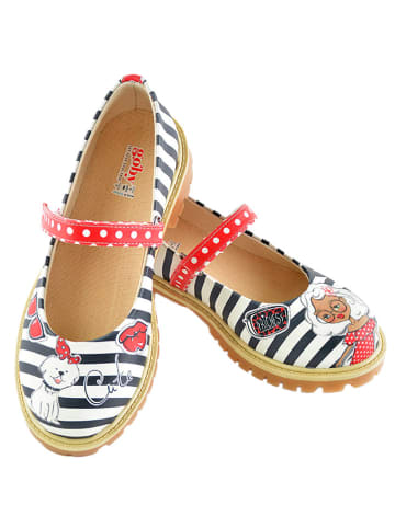 Goby Leren ballerina's zwart/wit