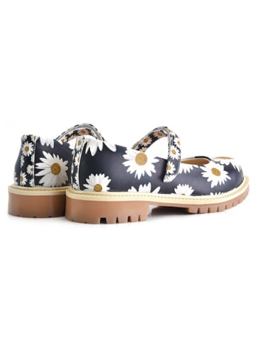 Goby Leder-Ballerinas in Schwarz/ Weiß