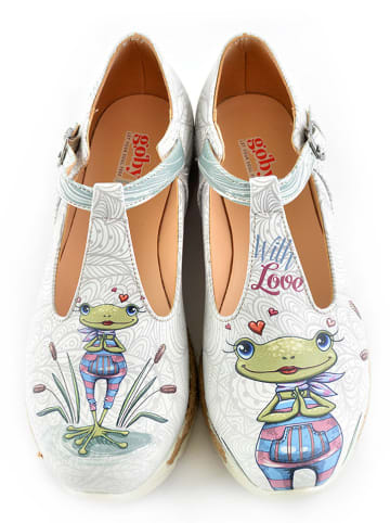 Goby Leren ballerina's wit/grijs