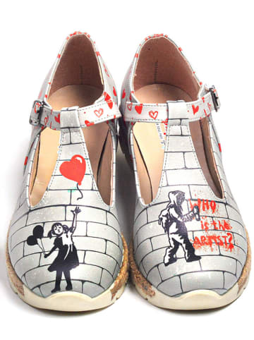 Goby Leder-Ballerinas in Rot/ Grau