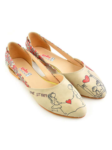 Goby Skórzane baleriny w kolorze beżowym