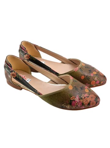 Goby Skórzane baleriny w kolorze khaki