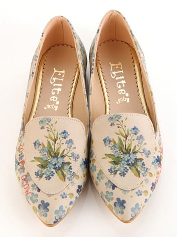 Goby Leder-Mokassins in Beige/ Hellblau