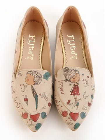 Goby Skórzane mokasyny w kolorze beżowym ze wzorem