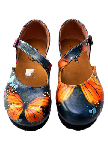 Goby Leren ballerina's donkerblauw/meerkleurig